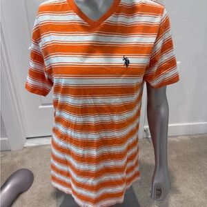 Mens US Polo Assn Striped Orange and White Shirt Sz S Small Cotton Short Sleeve